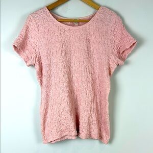 J Jill Womens TShirt Small Pink Peach Solid Scoop Neck Stretch Ruched Cotton